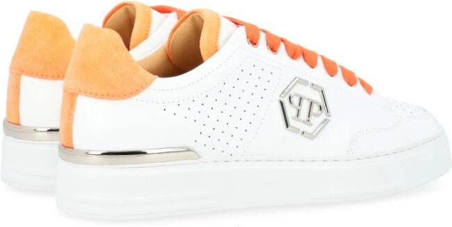 Philipp Plein Wit en Oranje Geperforeerde Leren Sneakers White Heren