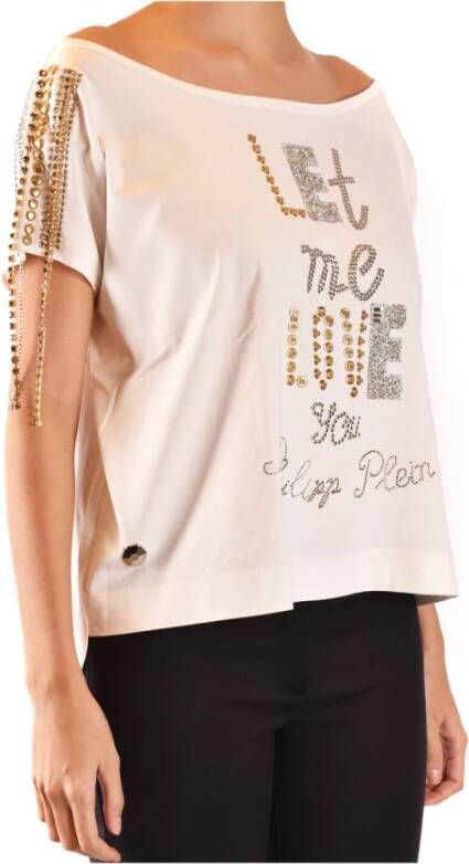 Philipp Plein Wit Print Boothals T-shirt