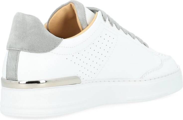 Philipp Plein Witte Geperforeerde Leren Lo-Top Sneaker met Grijze Details White Heren