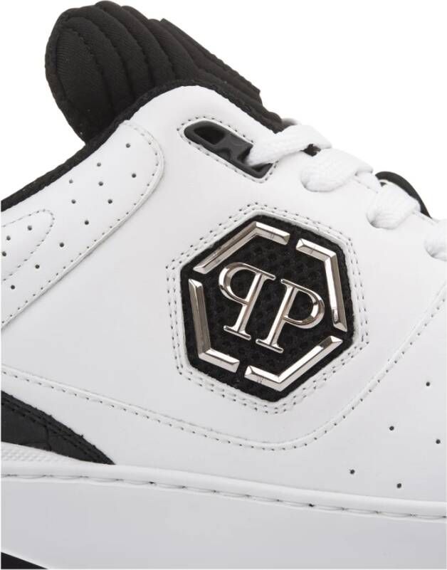 Philipp Plein Witte leren sneakers met hexagon patch