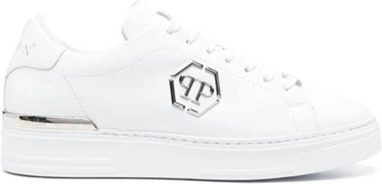 Philipp Plein Witte Leren Veterschoenen White Heren