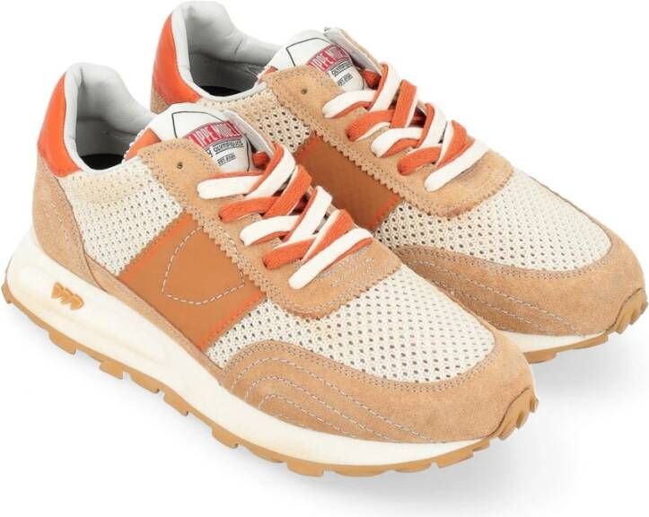 Philippe Model Beige en Oranje Suède Sneaker Tour Multicolor Heren