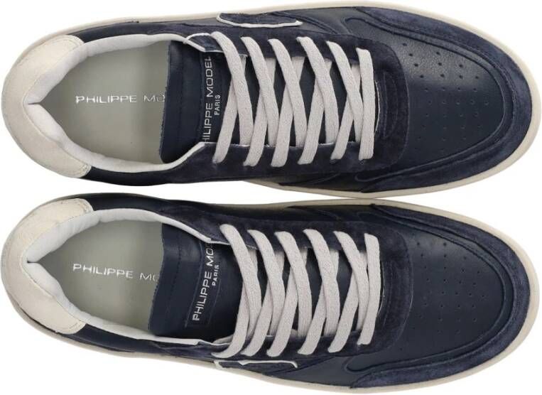 Philippe Model Blauwe Leren Sneaker met Contrastbadge Blue Heren