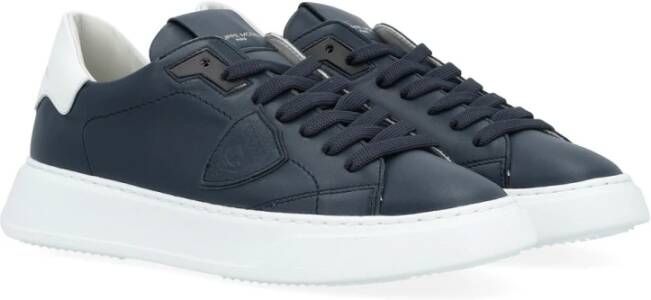 Philippe Model Blauwe Leren Temple Sneaker met Witte Details Blue Heren