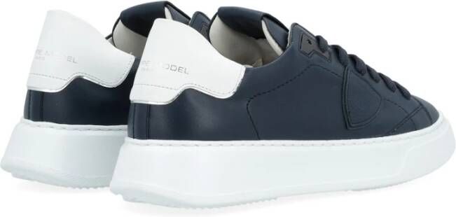 Philippe Model Blauwe Leren Temple Sneaker met Witte Details Blue Heren