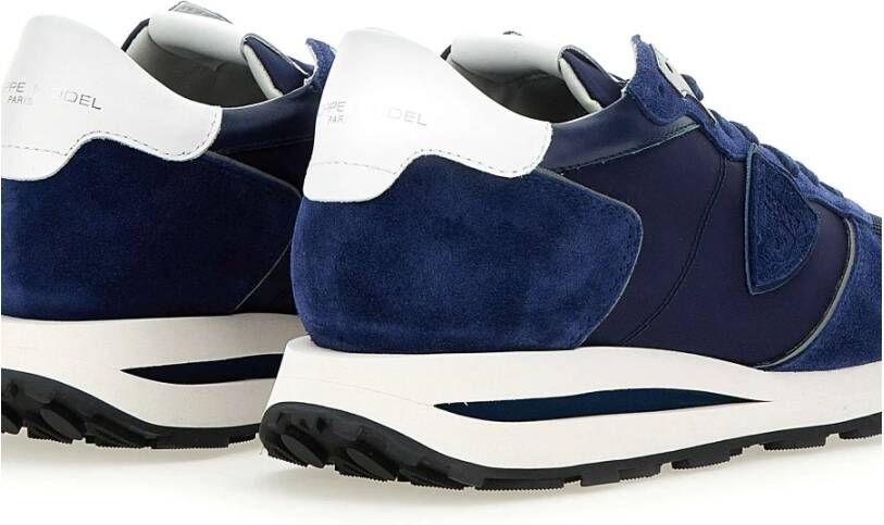 Philippe Model Blauwe Tropez Sneakers van Technisch Stof en Suède