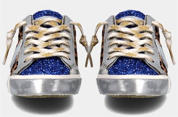Philippe Model Glitter Lage Sneakers met Zilver Leer en Luipaardprint Blauw Dames