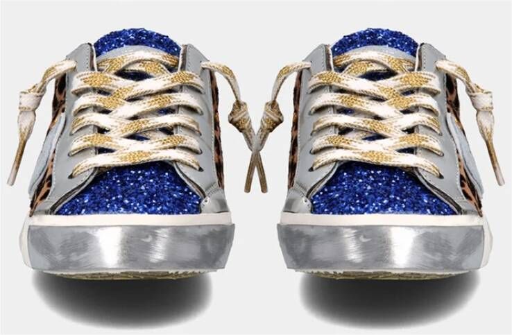 Philippe Model Glitter Lage Sneakers met Zilver Leer en Luipaardprint Blauw Dames