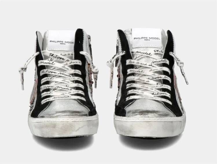 Philippe Model Grijze Leren Sneakers met Pailletten