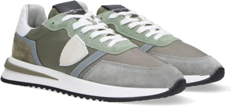 Philippe Model Groene nylon sneakers met suède details Green Heren