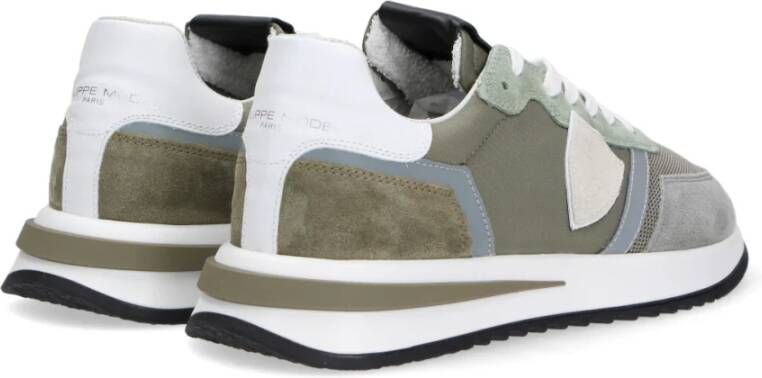 Philippe Model Groene nylon sneakers met suède details Green Heren