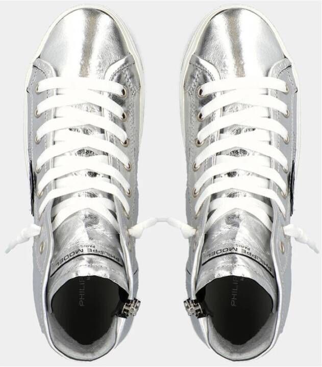 Philippe Model Hoge zilveren gelamineerde sneakers Grijs Dames