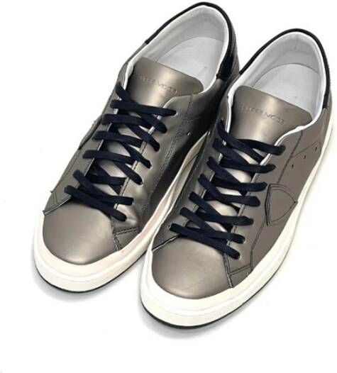 Philippe Model Metallic Grijze Leren Sneakers Grijs Heren