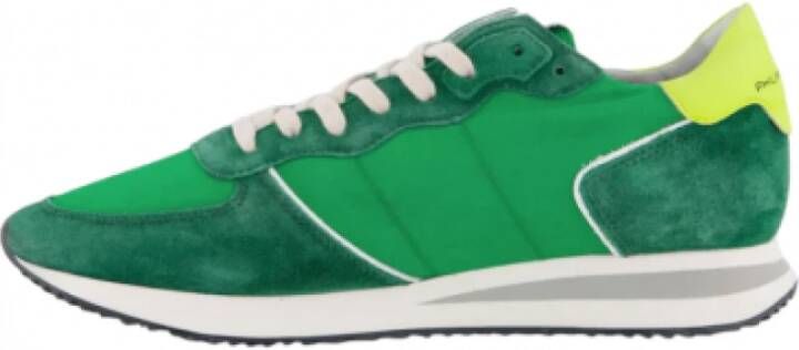 Philippe Model Neon Groene Suède Sneakers met Gele Spoiler Green Heren
