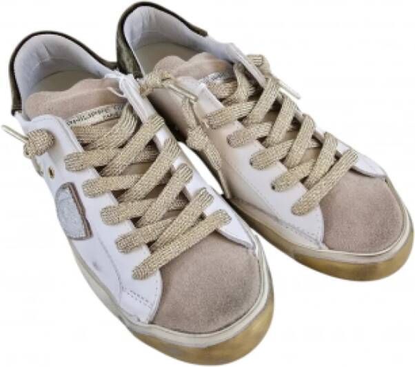 Philippe Model Paris Low Wit Leren Sneakers Khaki Suede