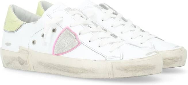 Philippe Model Paris X Leren Sneaker in Wit Geel en Roze White Dames