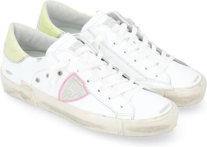 Philippe Model Paris X Leren Sneaker in Wit Geel en Roze White Dames