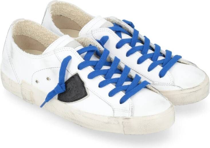Philippe Model Paris X Leren Sneaker in Wit Zwart en Blauw White Heren