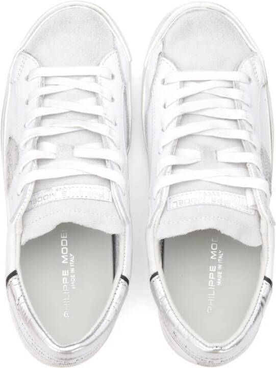 Philippe Model Paris X Sneaker in wit leer met zilveren krokodillenprint White Dames