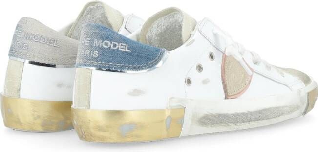 Philippe Model Paris X Wit Leren Sneaker met Denim Details Multicolor Dames