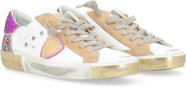 Philippe Model Paris X Witleren Sneaker met Beige Suède en Fuchsia Glitter Multicolor Dames