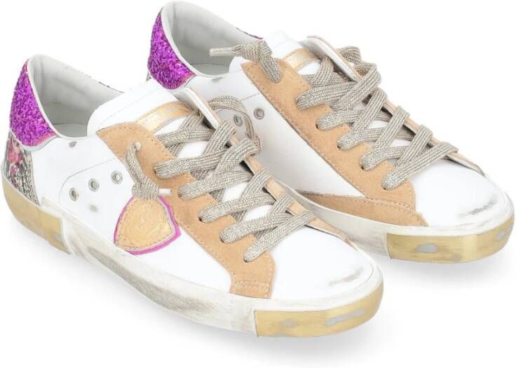 Philippe Model Paris X Witleren Sneaker met Beige Suède en Fuchsia Glitter Multicolor Dames