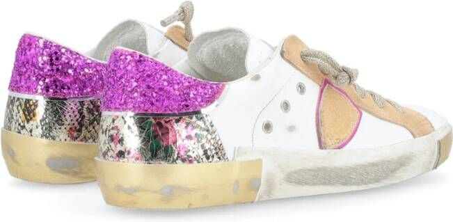 Philippe Model Paris X Witleren Sneaker met Beige Suède en Fuchsia Glitter Multicolor Dames