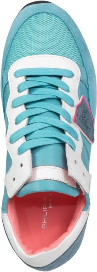 Philippe Model Lage sneakers van suède en stof met witte en roze details Blauw Dames