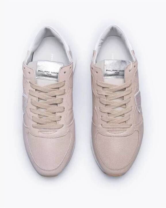 Philippe Model Tropez X Leren Sneakers met Uitgesneden Details en Embleem Beige Dames