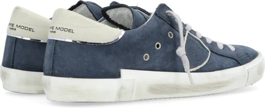 Philippe Model Blauwe Gebruikte Effect Leren Sneakers Blauw Heren
