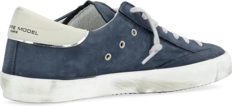 Philippe Model Blauwe Gebruikte Effect Leren Sneakers Blauw Heren
