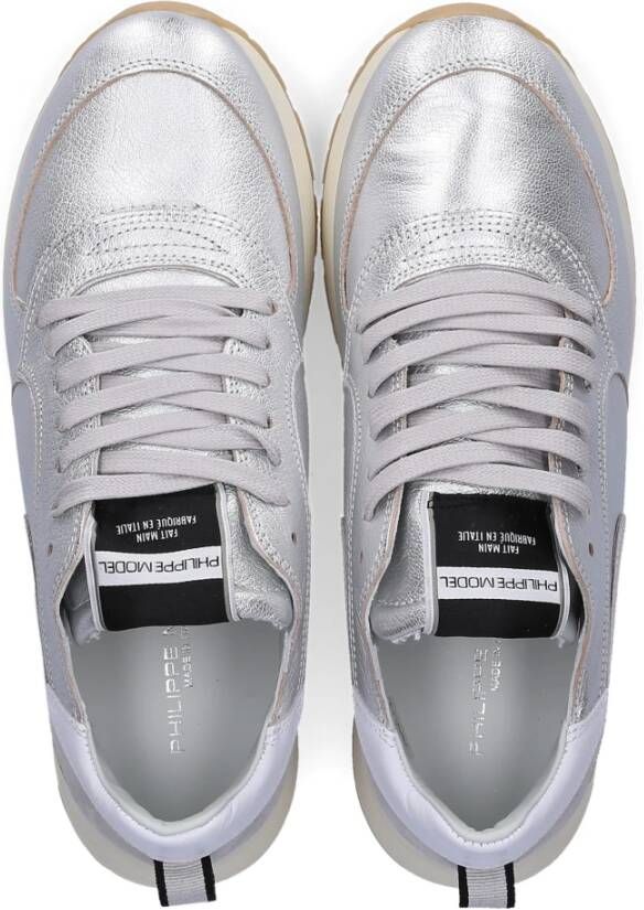 Philippe Model Montecarlo Lage Sneaker Zilver Logo Grijs Dames