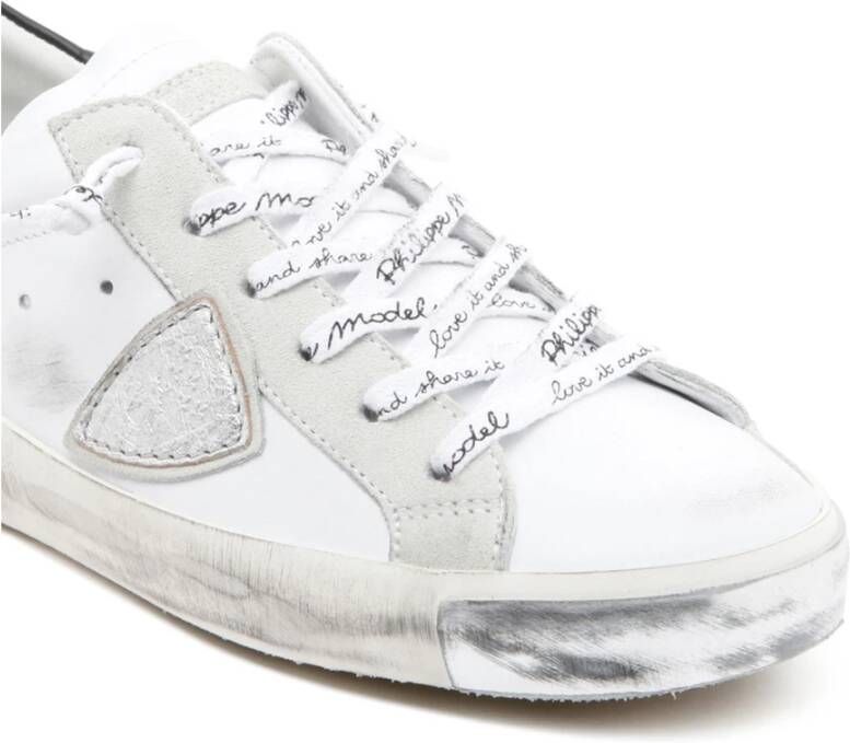 Philippe Model Paris Wit Zilver en Zwart Kalfsleren Lage Sneakers Grijs Dames