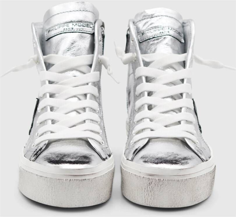 Philippe Model Zilveren Hoge Sneaker met Zijrits Grijs Dames