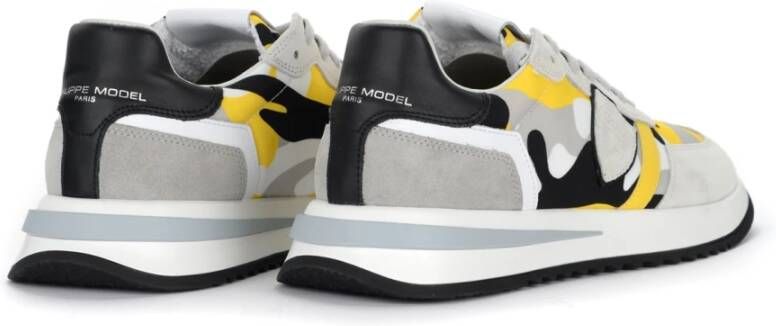 Philippe Model Tropez 2.1 Grijze en Gele Militaire Print Sneaker Grijs Heren