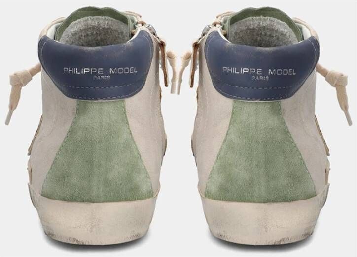 Philippe Model Vintage Hoge Top Leren Sneakers Beige Heren