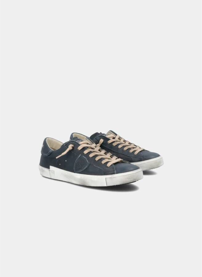 Philippe Model Vintage Indigo Leren Prsx Sneakers Grijs Heren