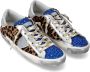 Philippe Model Glitter Lage Sneakers met Zilver Leer en Luipaardprint Blauw Dames - Thumbnail 3