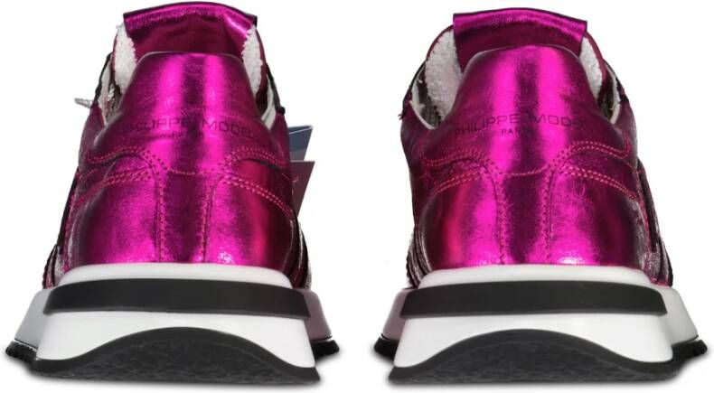 Philippe Model Metallic Sneakers met Logo Appliques Roze Dames