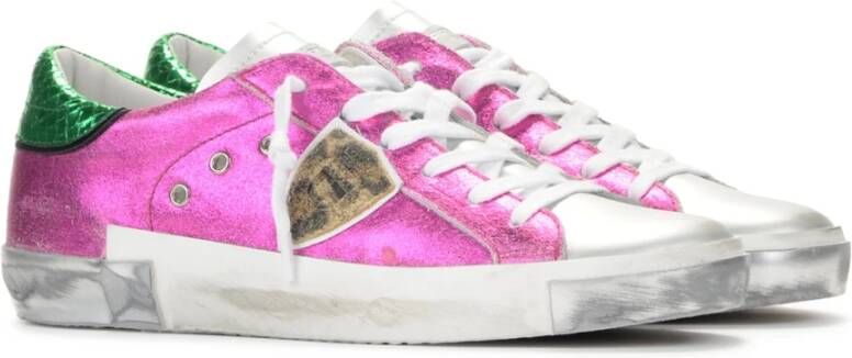 Philippe Model Metallic Leren Sneakers met Gebruikt Effect Zool Roze Dames