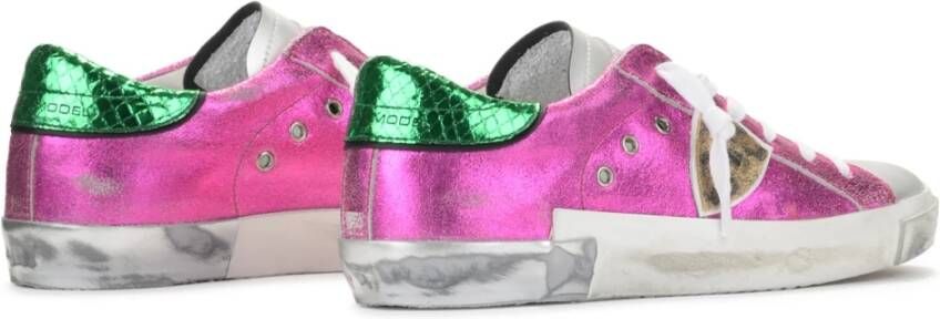 Philippe Model Metallic Leren Sneakers met Gebruikt Effect Zool Roze Dames