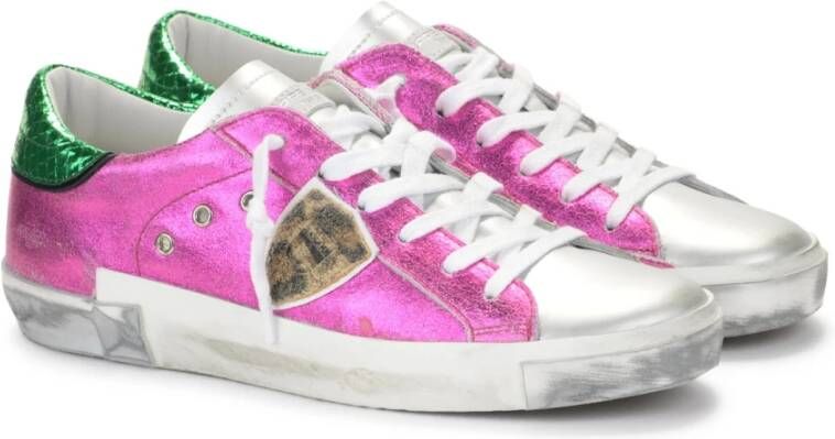 Philippe Model Metallic Leren Sneakers met Gebruikt Effect Zool Roze Dames