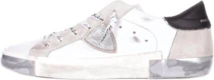 Philippe Model Witte leren sneakers voor dames met suède details Wit Dames