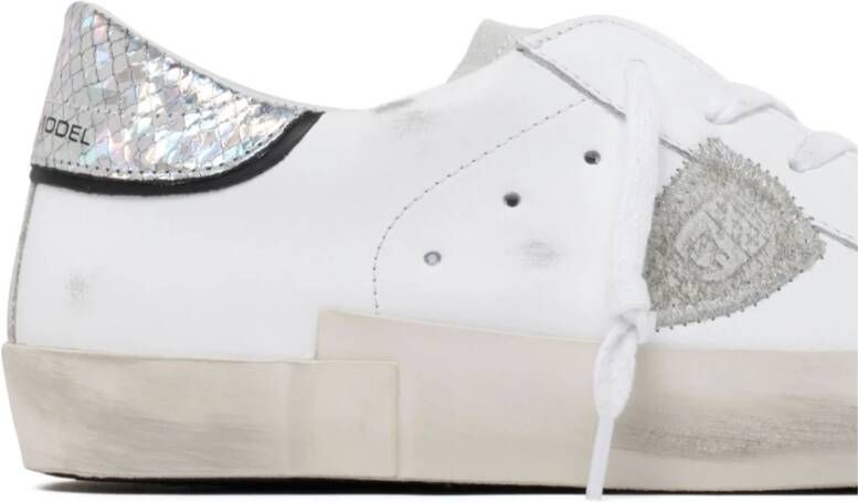 Philippe Model Witte kalfsleren en suède lage sneakers Wit Dames