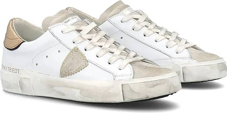 Philippe Model Vintage Leren Sneakers met Geborduurd Zig-Zag Badge Wit Dames