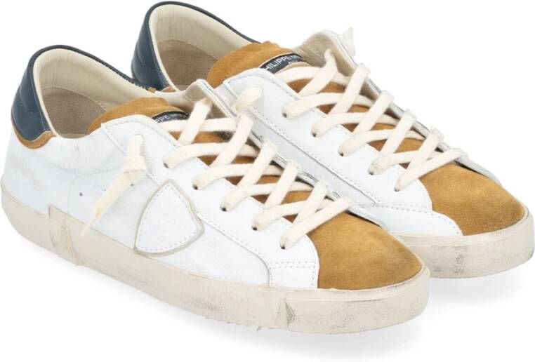 Philippe Model Paris X Witte Sneakers met Mosterd Details Wit Heren