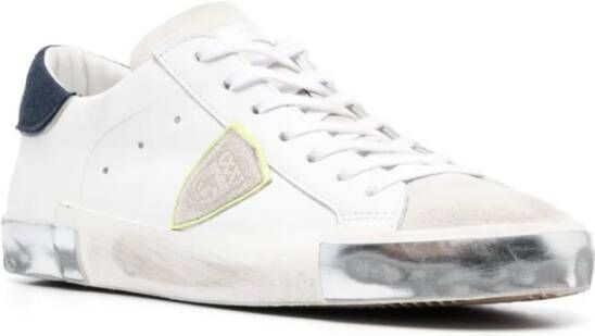 Philippe Model Witte Leren Logo-Patch Sneakers Wit Heren