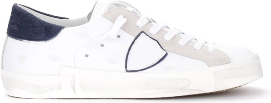 Philippe Model Paris X Witleren Sneaker met Blauwe Details Wit Heren