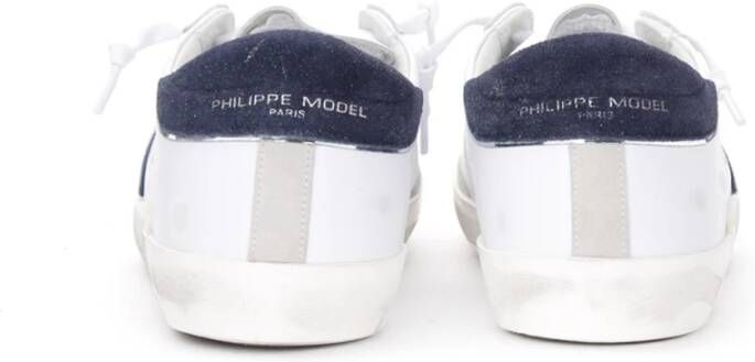 Philippe Model Paris X Witleren Sneaker met Blauwe Details Wit Heren