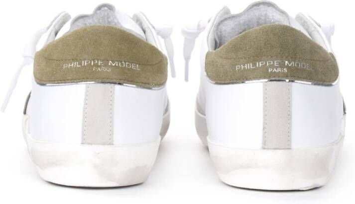 Philippe Model Witte Suède Sneakers met Olijfgroene Spoiler Wit Heren